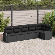 Havesofa Sæt med pude med opbevaring 6 pcs Sort polyrattan