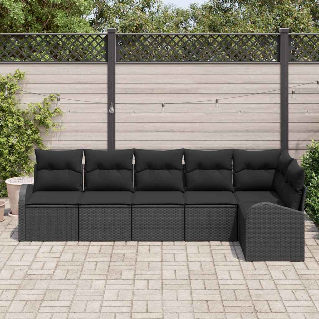 Havesofa Sæt med pude med opbevaring 6 pcs Sort polyrattan