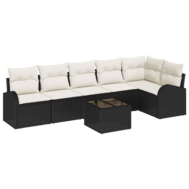 Havesofa Sæt med pude 7 pcs Sort og Hvid polyrattan