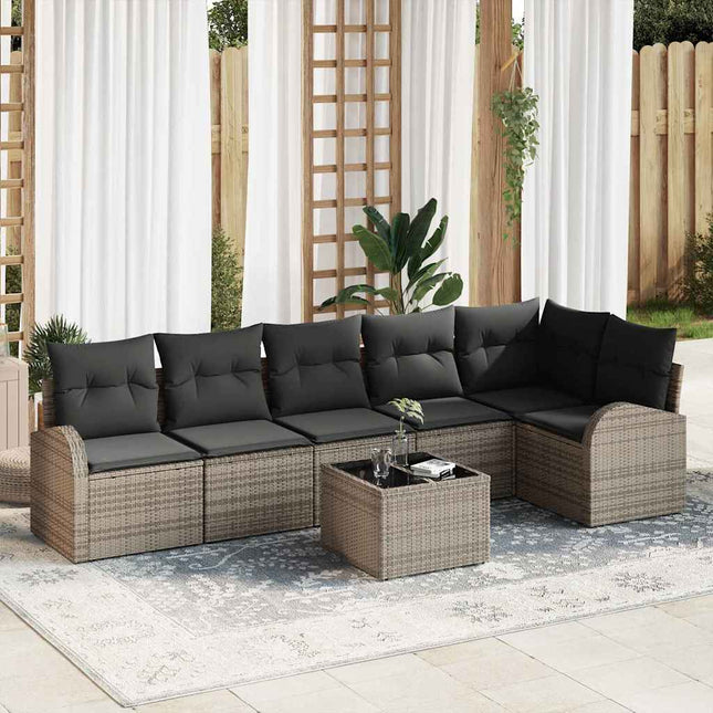 Havesofa Sæt med pude med opbevaring 7 pcs Grå polyrattan