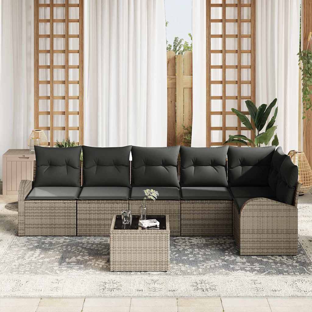 Havesofa Sæt med pude med opbevaring 7 pcs Grå polyrattan