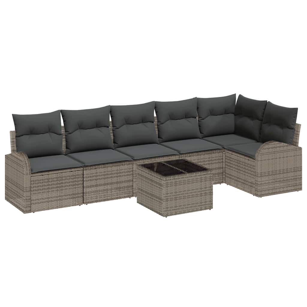 Havesofa Sæt med pude med opbevaring 7 pcs Grå polyrattan