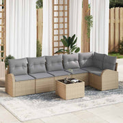 Havesofa Sæt med pude 7 pcs Beige og lysegrå polyrattan