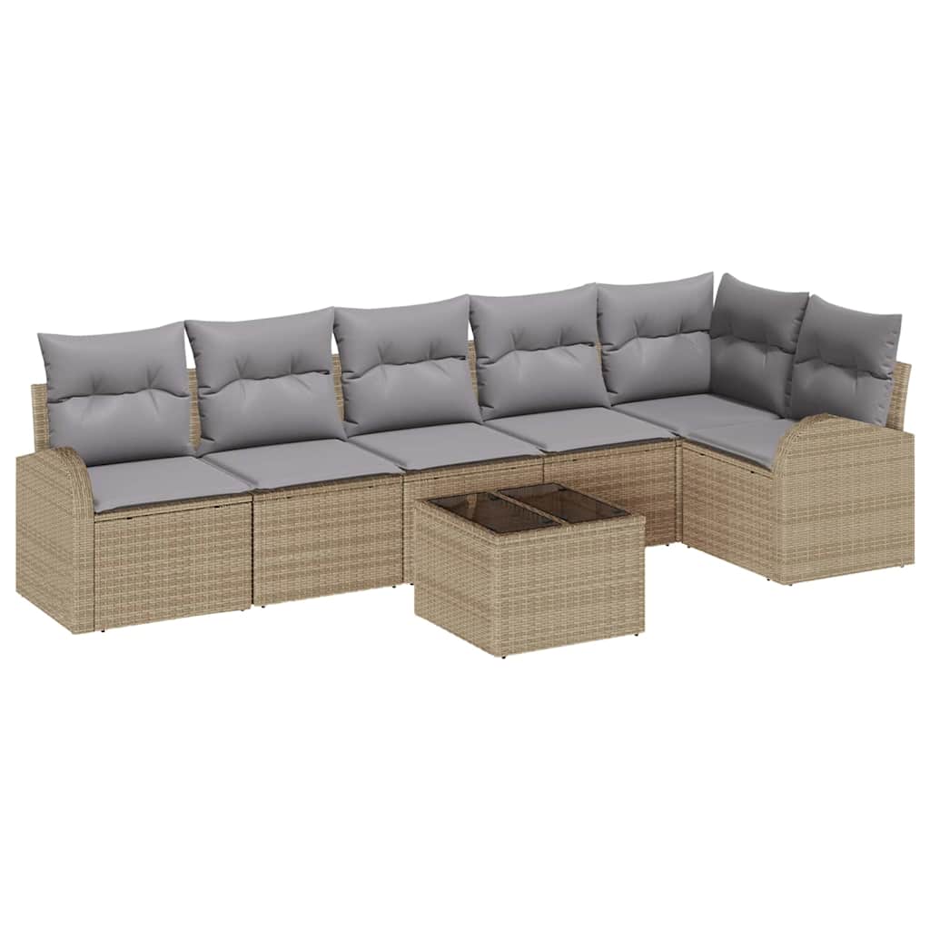 Havesofa Sæt med pude 7 pcs Beige og lysegrå polyrattan