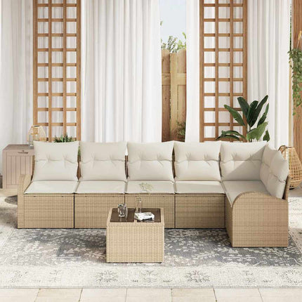 Havesofa Sæt 7 stk. Beige og hvid polyrattan