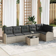 Havesofa Sæt med pude med opbevaring 7 pcs Lysegrå polyrattan