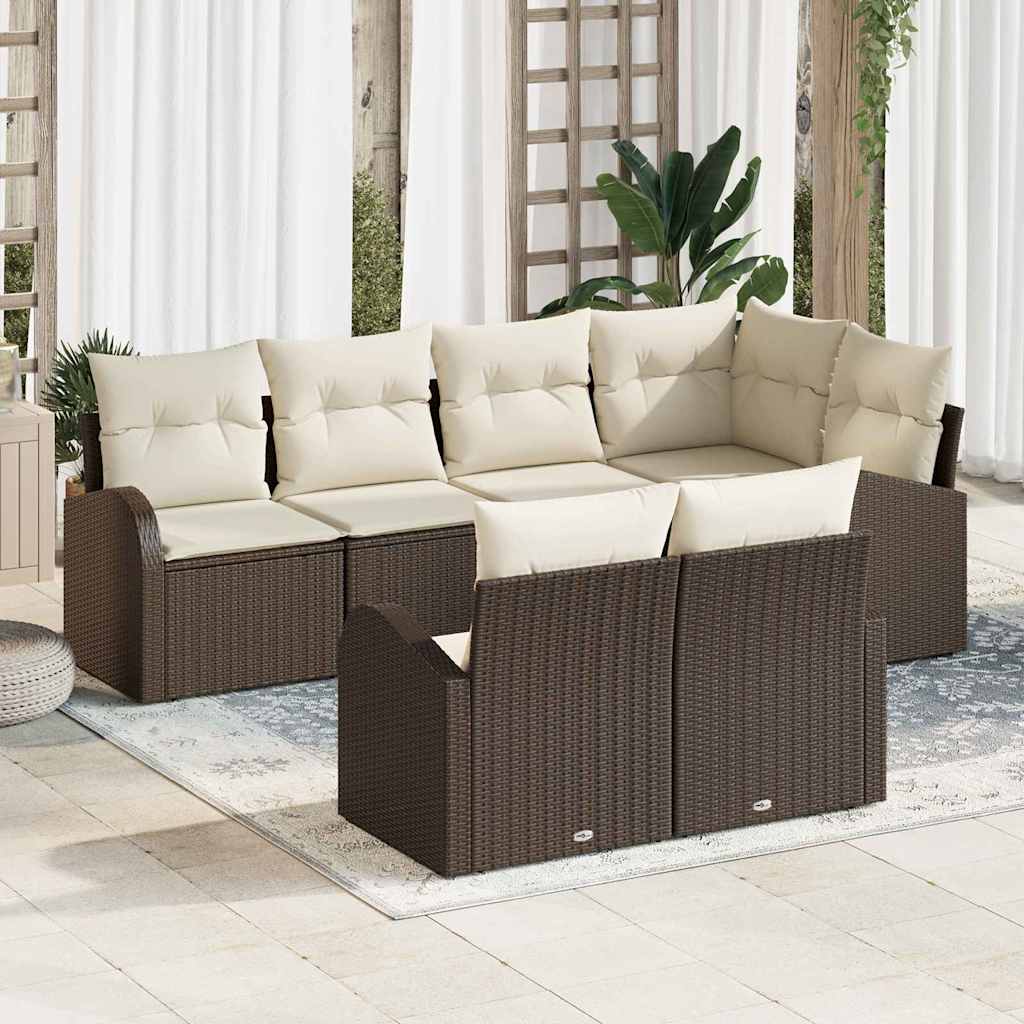 Havesofa Sæt med pude 7 pcs Brun og hvid polyrattan