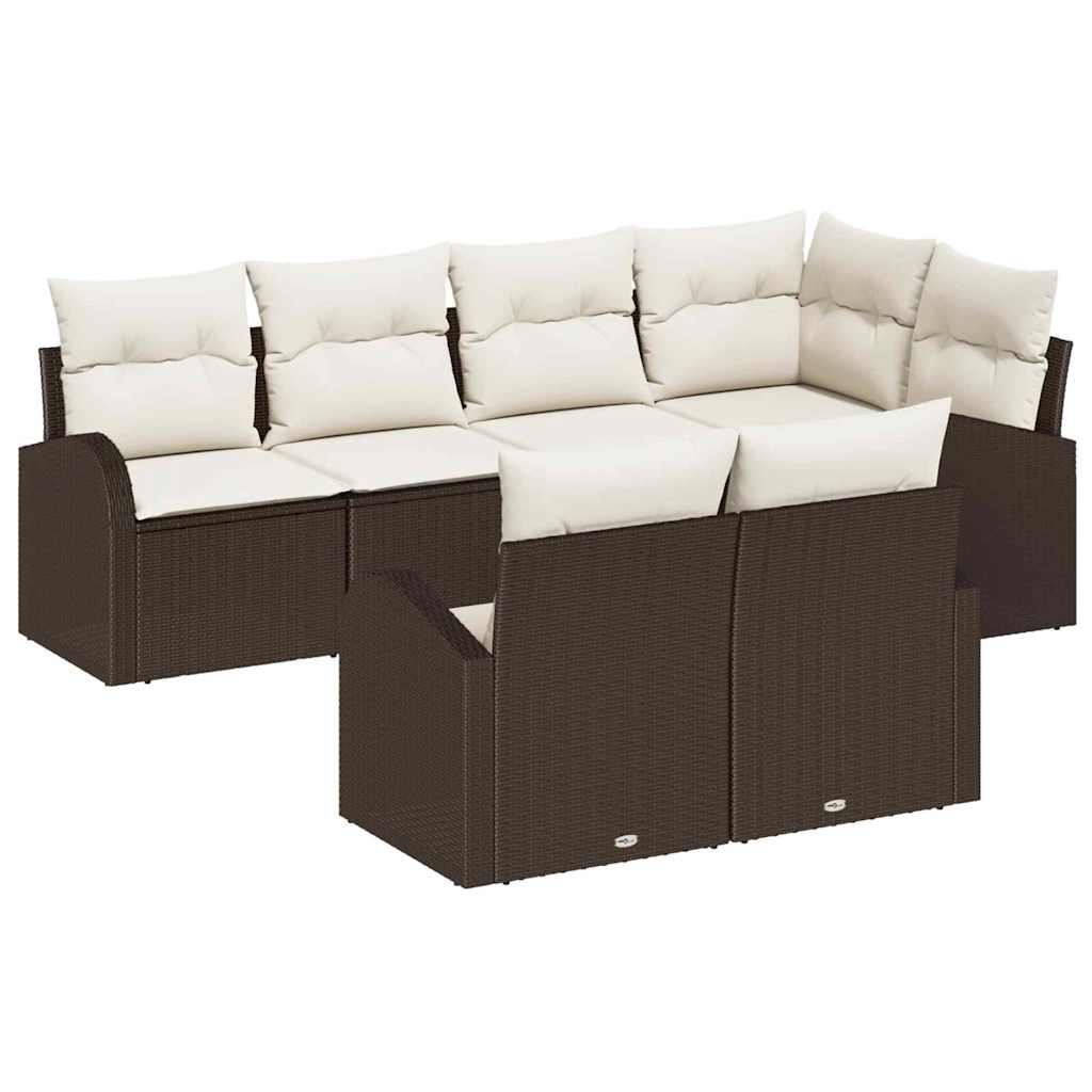 Havesofa Sæt med pude 7 pcs Brun og hvid polyrattan