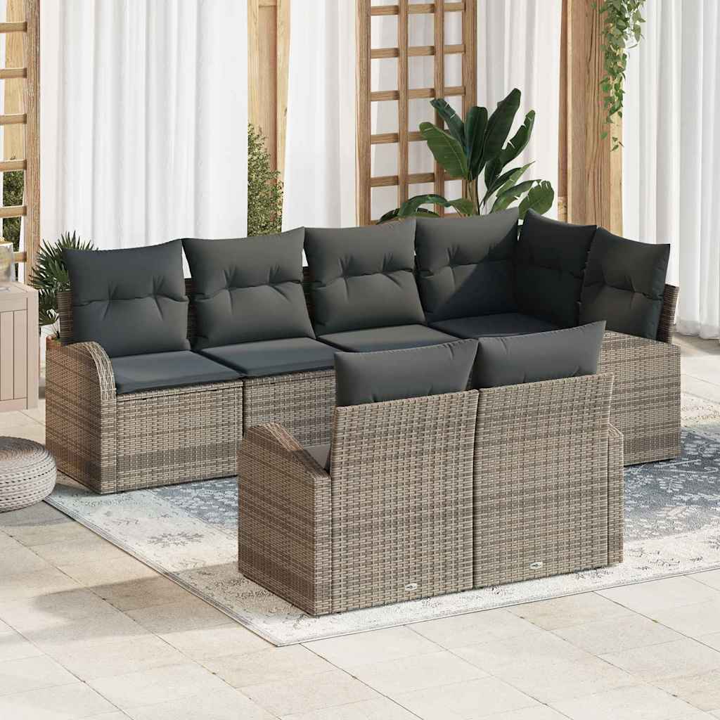Havesofa Sæt med pude med opbevaring 7 pcs Grå polyrattan