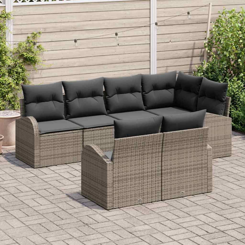 Havesofa Sæt med pude med opbevaring 7 pcs Grå polyrattan