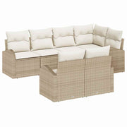 Havesofa Sæt med pude 7 pcs Beige og hvid polyrattan