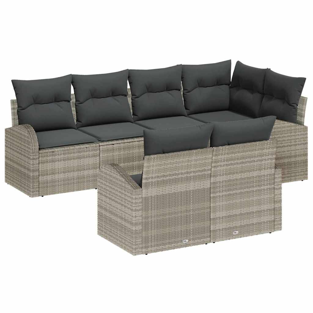 Havesofa Sæt med pude med opbevaring 7 pcs Lysegrå polyrattan