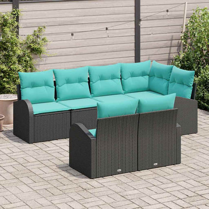 Havesofa Sæt med pude 7 pcs Sort og turkis polyrattan