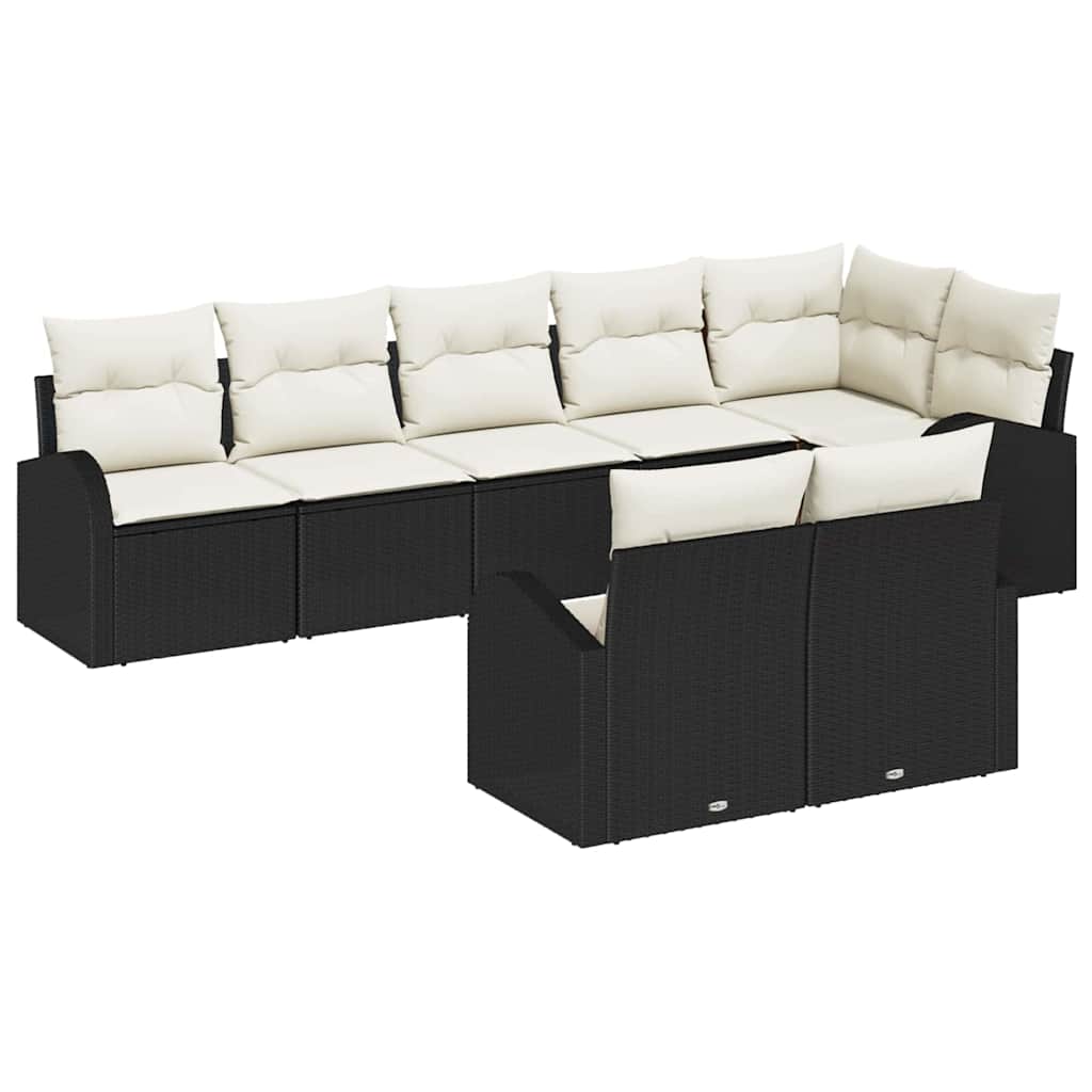 Havesofa Sæt med pude 8 pcs Sort og Hvid polyrattan