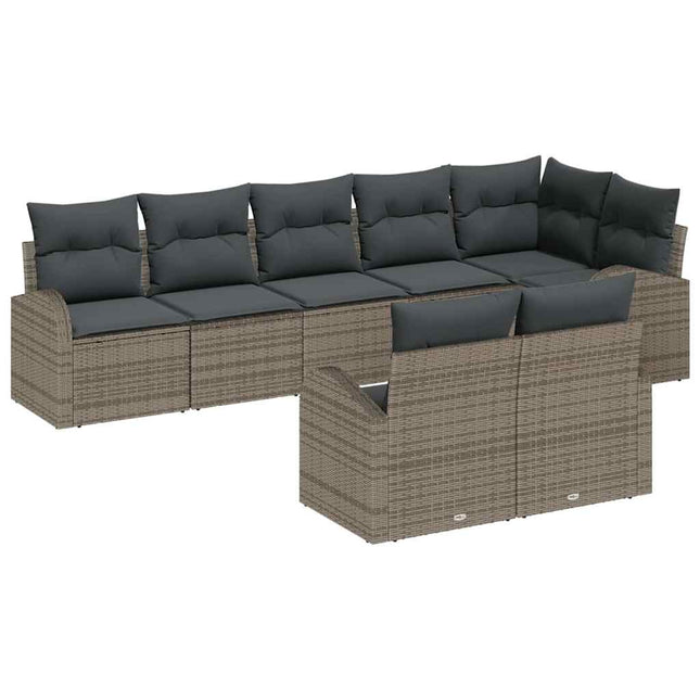 Havesofa Sæt med pude med opbevaring 8 pcs Grå polyrattan