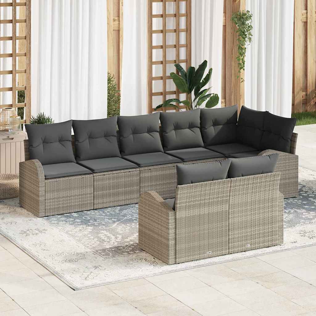 Havesofa Sæt med pude med opbevaring 8 pcs Lysegrå polyrattan