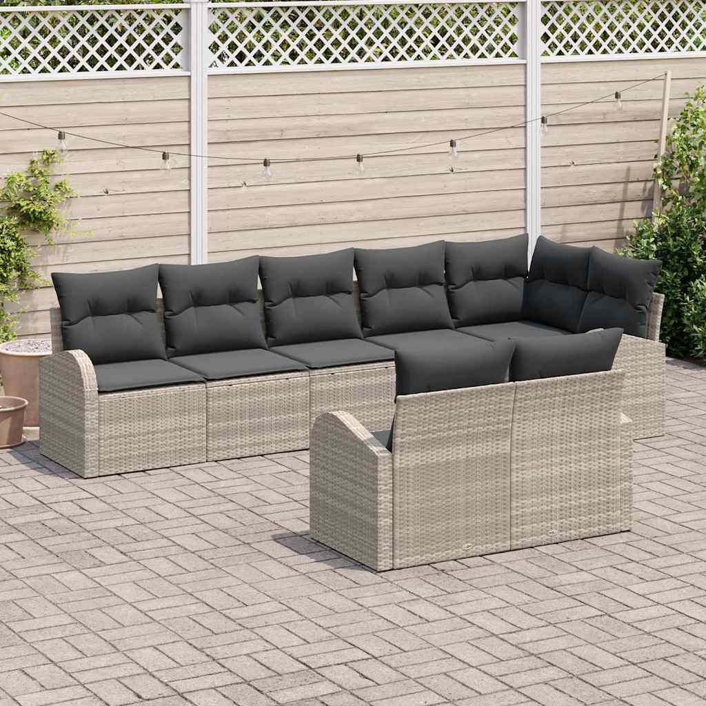 Havesofa Sæt med pude med opbevaring 8 pcs Lysegrå polyrattan