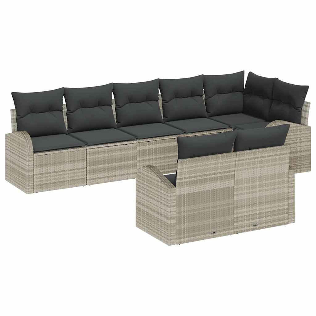 Havesofa Sæt med pude med opbevaring 8 pcs Lysegrå polyrattan