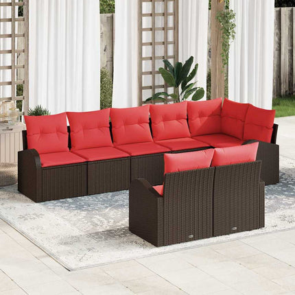 Havesofa Sæt med pude 8 pcs Brun og Rød polyrattan