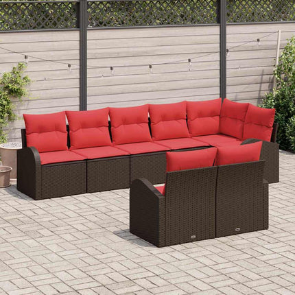 Havesofa Sæt med pude 8 pcs Brun og Rød polyrattan