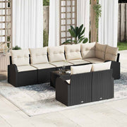 Havesofa Sæt med pude 9 pcs Sort og Hvid polyrattan