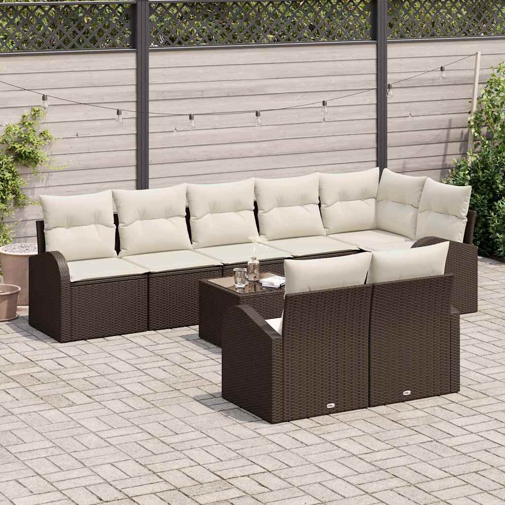 Havesofa Sæt med pude 9 pcs Brun og hvid polyrattan