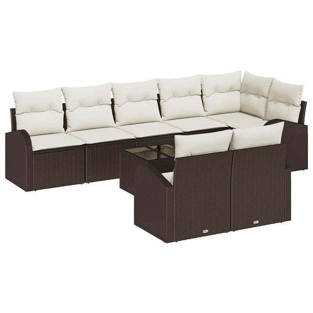 Havesofa Sæt med pude 9 pcs Brun og hvid polyrattan