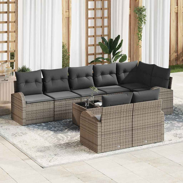 Havesofa Sæt med pude med opbevaring 9 pcs Grå polyrattan
