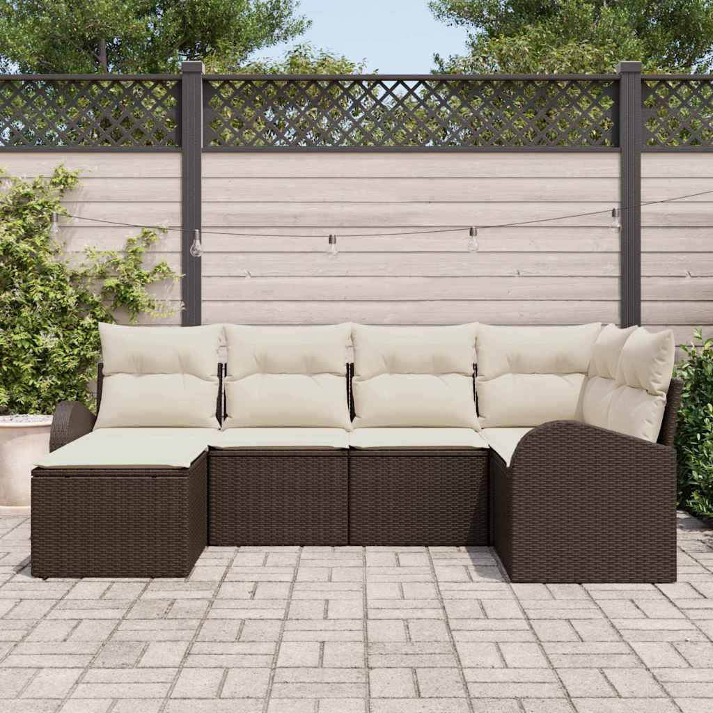 Sofa Sæt med pude med opbevaring 6 pcs Brun og hvid polyrattan