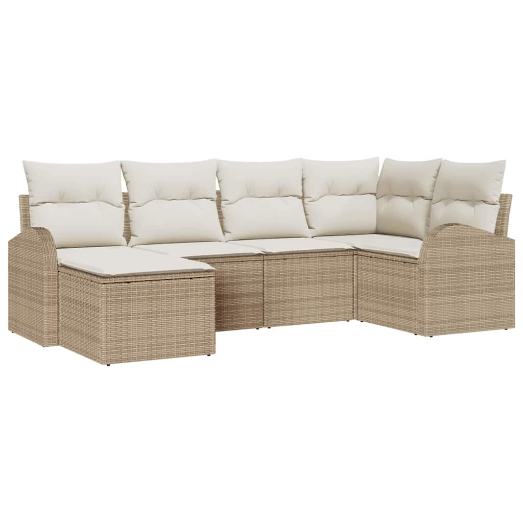 Sofa Sæt med pude med opbevaring 6 pcs Beige og hvid polyrattan