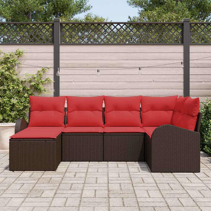 Sofa Sæt med pude med opbevaring 6 pcs Brun og Rød polyrattan