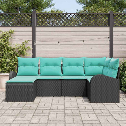 Sofa Sæt med pude 6 pcs Sort og turkis polyrattan