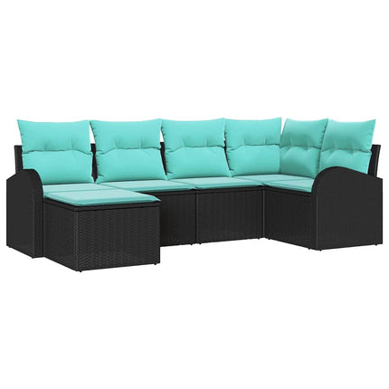 Sofa Sæt med pude 6 pcs Sort og turkis polyrattan