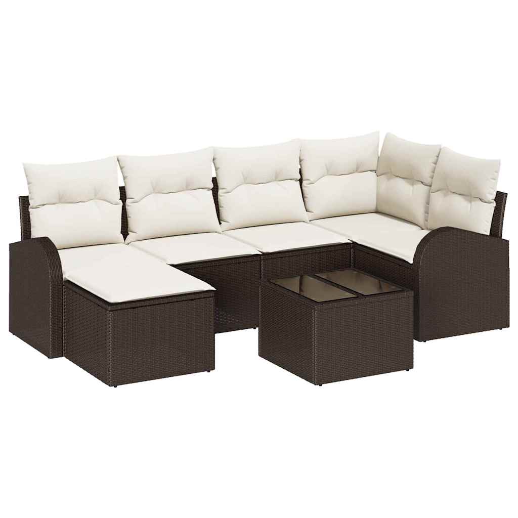 Sofa Sæt med pude med opbevaring 7 pcs Brun og hvid polyrattan