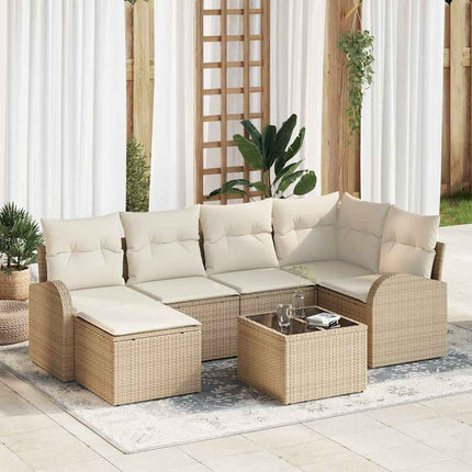 Sofa Sæt 7 stk. Beige og hvid polyrattan