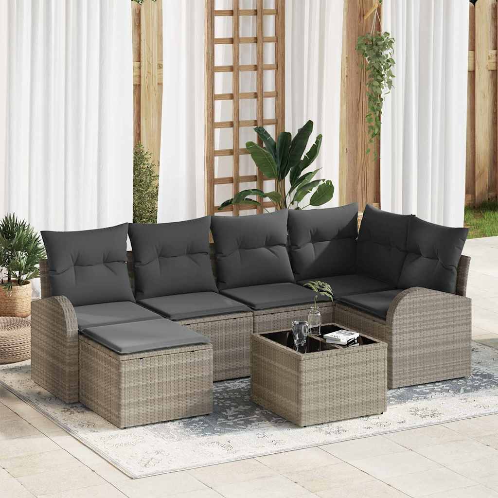 Sofa Sæt med pude med opbevaring 7 pcs Lysegrå polyrattan