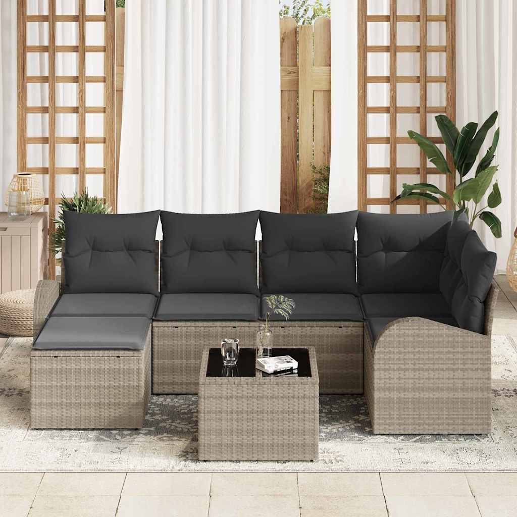 Sofa Sæt med pude med opbevaring 7 pcs Lysegrå polyrattan