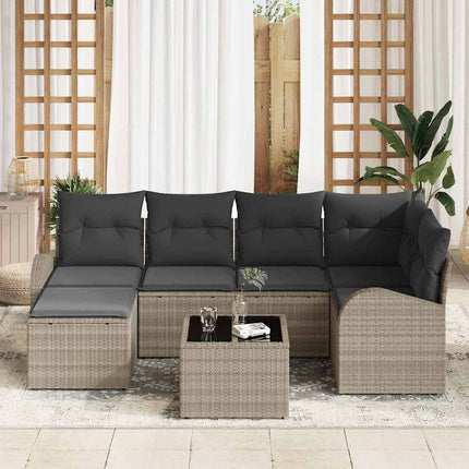 Sofa Sæt 7 stk. Lysegrå polyrattan