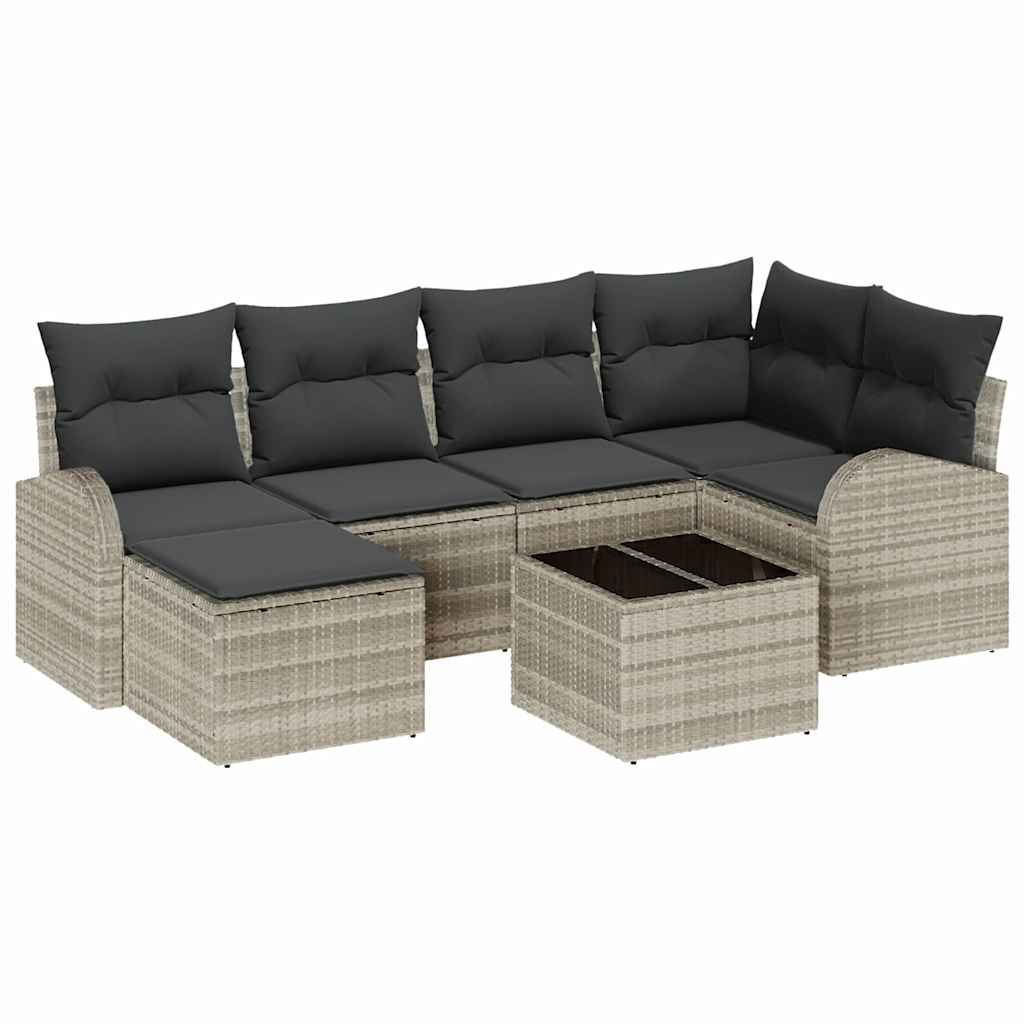 Sofa Sæt med pude med opbevaring 7 pcs Lysegrå polyrattan