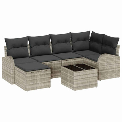 Sofa Sæt 7 stk. Lysegrå polyrattan