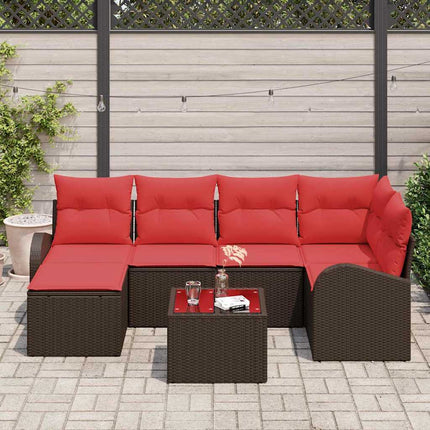 Sofa Sæt med pude med opbevaring 7 pcs Brun og Rød polyrattan