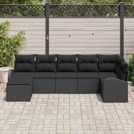 Sofa Sæt med pude med opbevaring 7 pcs Sort polyrattan