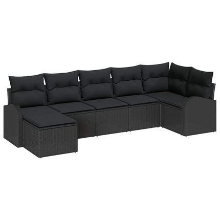 Sofa Sæt med pude med opbevaring 7 pcs Sort polyrattan
