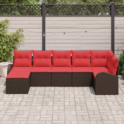 Sofa Sæt med pude med opbevaring 7 pcs Brun og Rød polyrattan