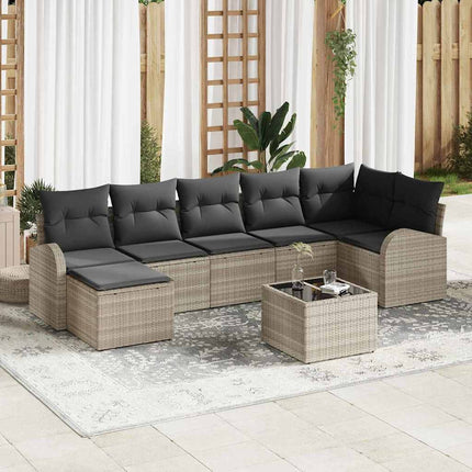 Sofa Sæt 8 stk. Lysegrå polyrattan