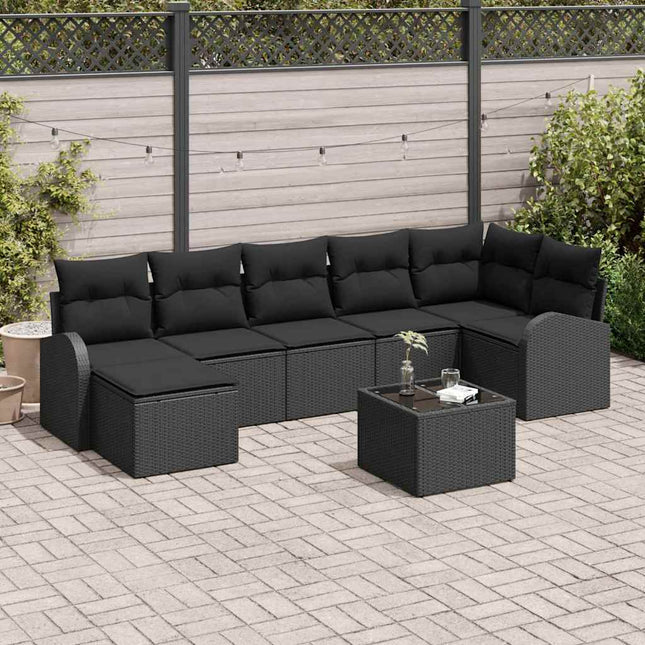 Sofa Sæt med pude med opbevaring 8 pcs Sort polyrattan