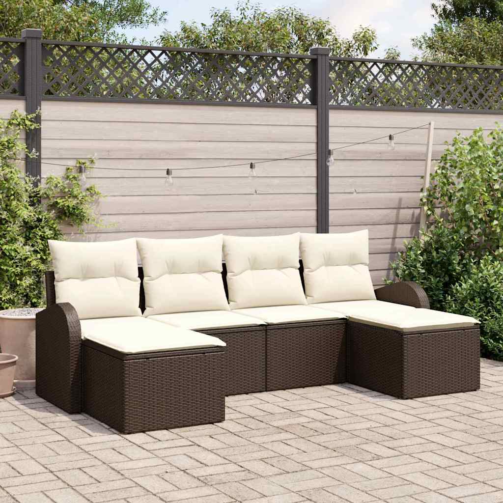 Sofa Sæt med pude med opbevaring 6 pcs Brun og hvid polyrattan