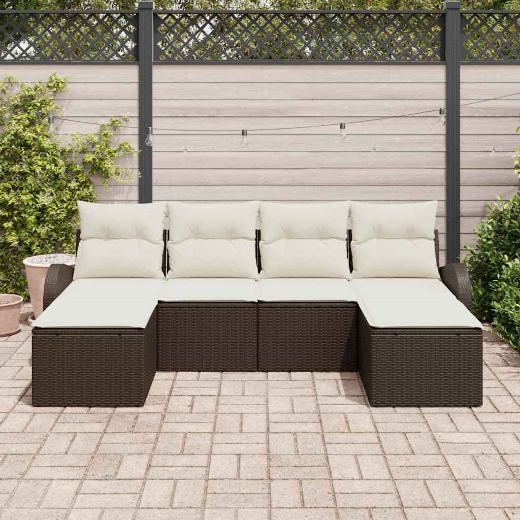 Sofa Sæt med pude med opbevaring 6 pcs Brun og hvid polyrattan