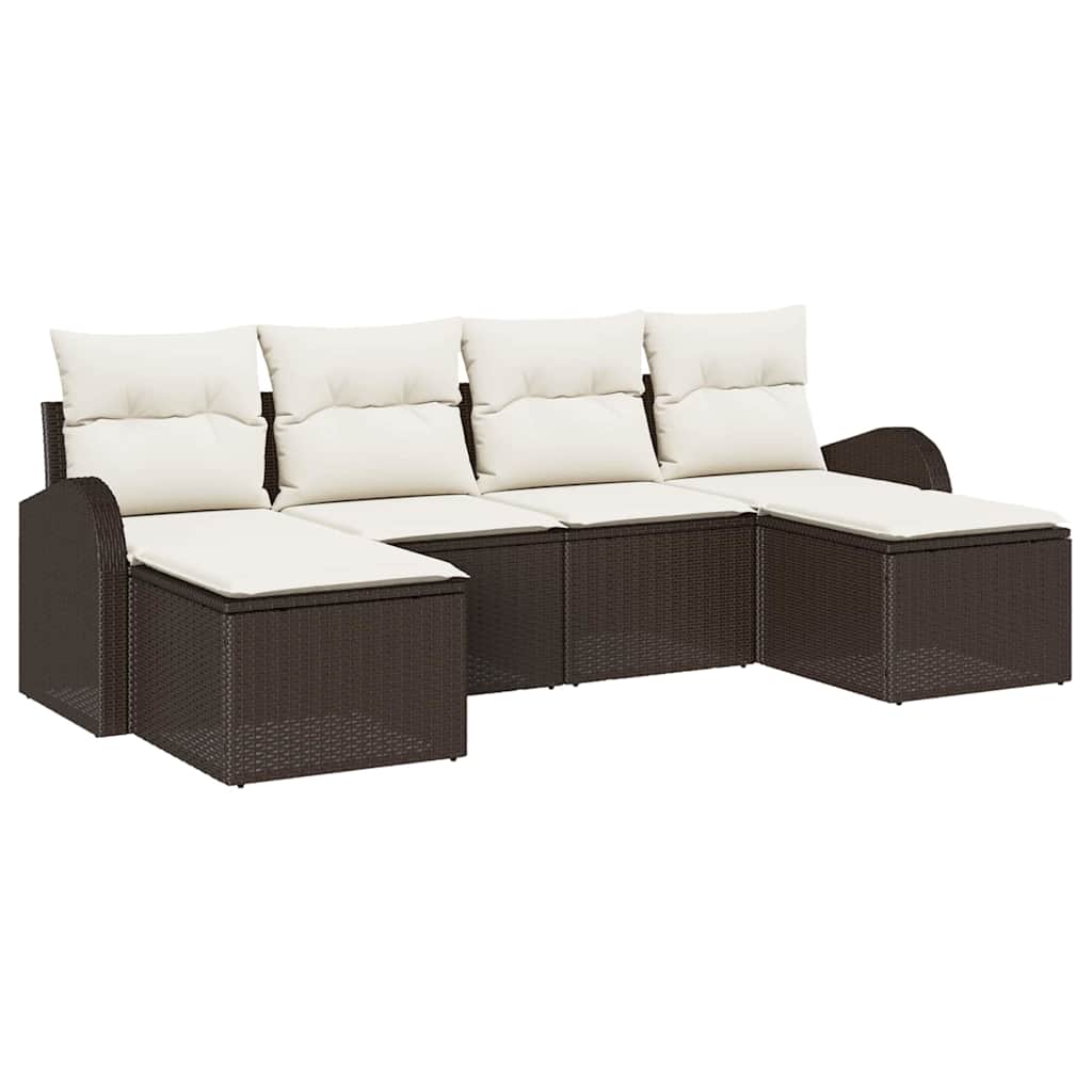 Sofa Sæt med pude med opbevaring 6 pcs Brun og hvid polyrattan