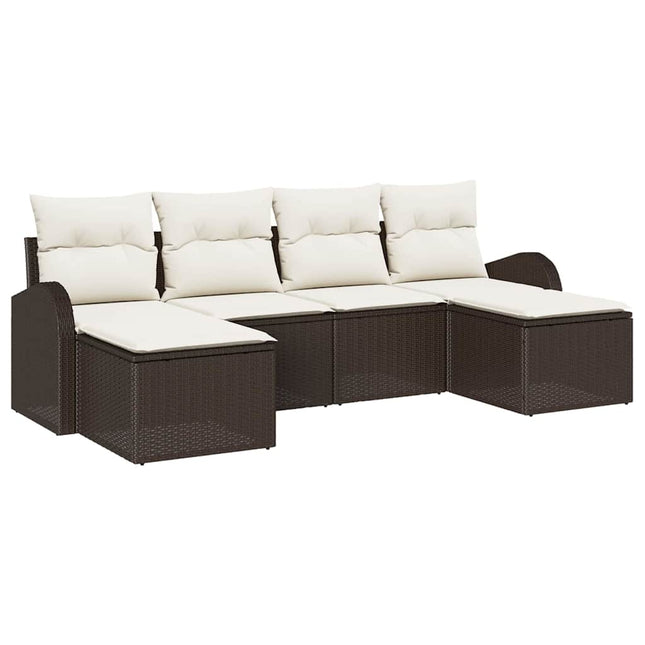 Sofa Sæt med pude med opbevaring 6 pcs Brun og hvid polyrattan